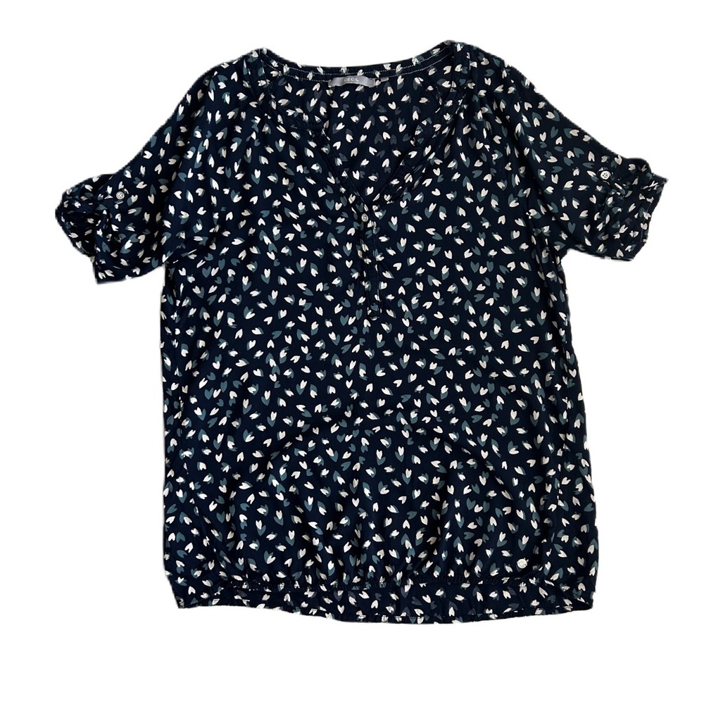 Cecil Women's Blue Heart Pattern Button Detail Short Sleeve Blouse‎ Small